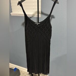 Boston Proper Black Crochet Fringe Dress